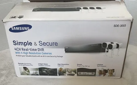Samsung 4CH Real-Time DVR w/ 4 Hi-Res Cameras 1TB HDD #SDE-3003 New Open Box