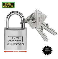 Burg Wachter 40mm Aluminium Bodied Padlock -Free Postage-77-40-SB