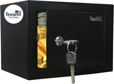 Safe Box with Key Lock, Steel Security Lock Box, 0.23 Cubic Feet, 9.1" W X 6.7"
