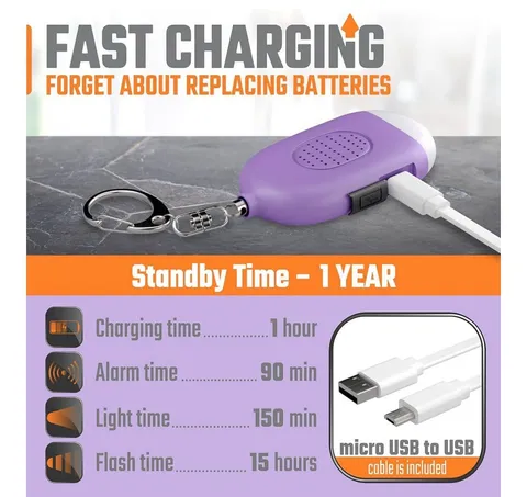 Personal Alarm Keychain for Women Self Defense - USB Rechargeable 130 dB Loud
