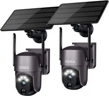 2 Pack Security Camera Wireless Outdoor 2K 360° PTZ Camera Solar Security Cam...