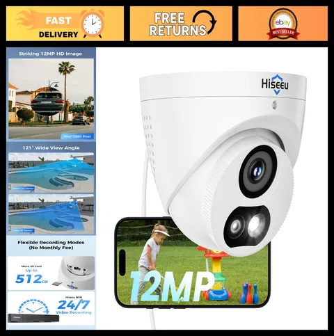 12MP PoE IP Security Camera, 121° Wide Angle, SD Card Slot, Night Vision