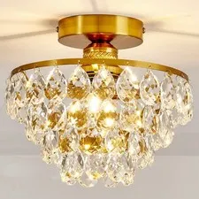 YYJLX Modern E26 Small Crystal Chandelier Semi Flush Mount Small, Gold