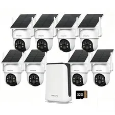 Solar Security Camera System Outdoor Wireless PTZ Color Night Vision PIR Motion