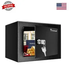 Safe Box with Key Lock, Steel Security Lock Box, 0.23 Cubic Feet, 9.06" W x 6...