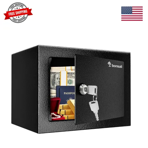 Safe Box with Key Lock, Steel Security Lock Box, 0.23 Cubic Feet, 9.06" W x 6...