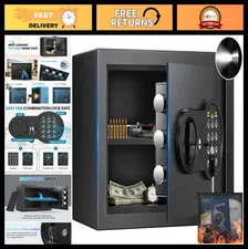 Mini Fireproof Safe Box 9.84'' Tall, Security Safe with Removable Shelf, Keys &