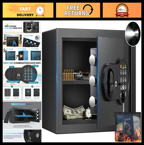 Mini Fireproof Safe Box 9.84'' Tall, Security Safe with Removable Shelf, Keys &