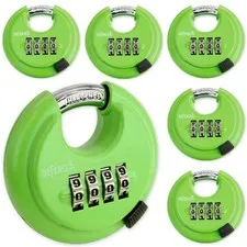 Heavy Duty Green Combination Disc Lock, 6 Pack, Self Storage, Outdoor, Keyless,