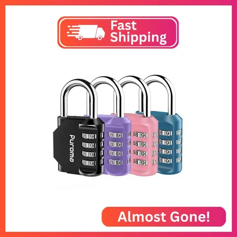 Puroma 4 Pack Combination Lock Locker 4 Digits Combo Padlock Gym 4 Color