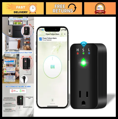 WiFi Power Failure Alarm with 110dB Alert & LED Indicator for Home, Freezer, Sum