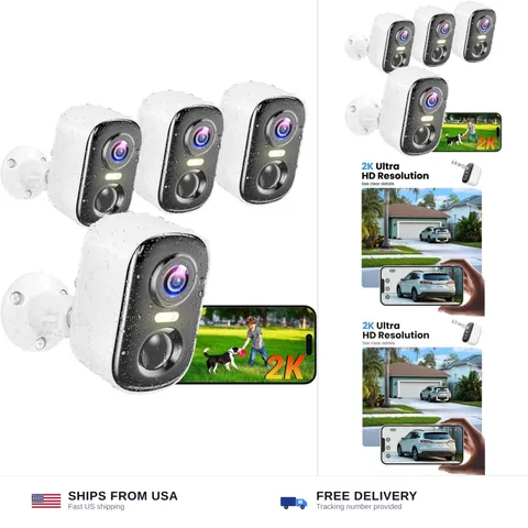 Outdoor Security Camera Wireless, 2K Battery Powered WiFi Cameras for Home Se...