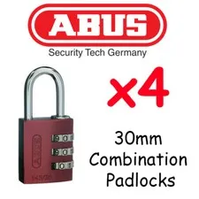  ABUS Combination Padlocks - Resettable 30mm  x4  BULK LOT High quality - RED