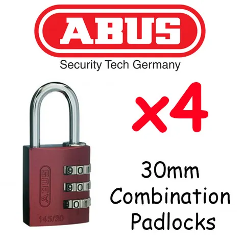  ABUS Combination Padlocks - Resettable 30mm  x4  BULK LOT High quality - RED