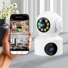 1080P Indoor Security Camera, Dual-Lens 360° PTZ Kids Monitor & Pet Cam, Motion