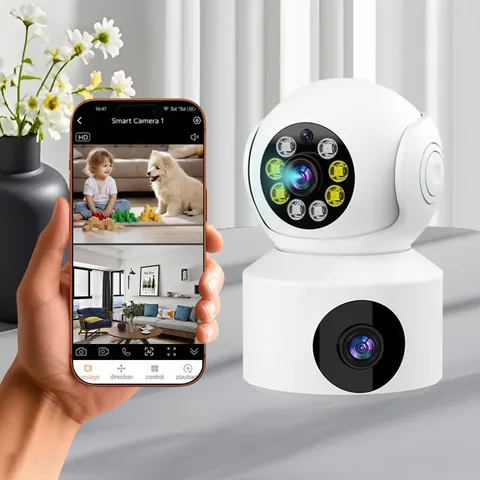 1080P Indoor Security Camera, Dual-Lens 360° PTZ Kids Monitor & Pet Cam, Motion