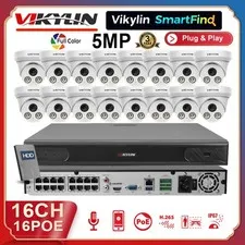 Vikylin SmartFind 16CH 16 POE NVR CCTV System 5MP IP Camera Full Color Audio Lot