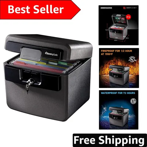 Elegant Black Fireproof Waterproof Safe for Home Documents - Key Lock HD4100
