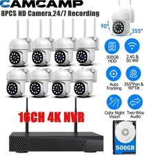 CAMCAMP 16CH 4K NVR 8PC PTZ WiFi Cameras Wireless Security Camera System Audio