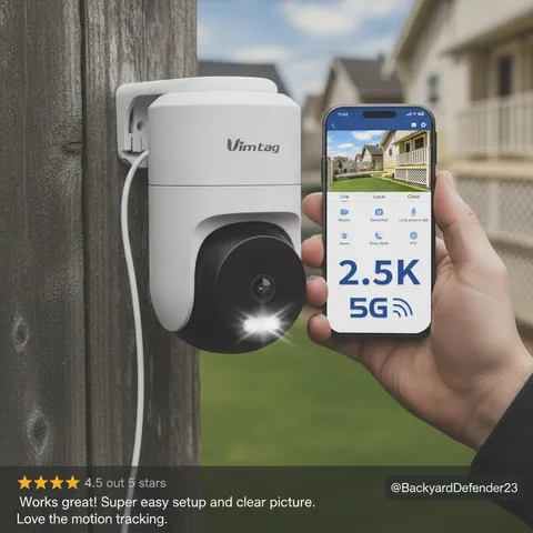 Pan/Tilt Outdoor Security Camera, 2.5K 4MP WiFi Home CCTV Camera, 360° View &...