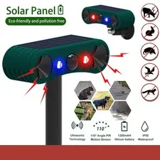 Solar Outdoor Motion Sensor Alarm 2*130db Ultrasonic Siren with 4 Modes Flashing