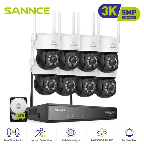 SANNCE 5MP 10CH NVR Wireless PT Security Camera System Color Night Two Way Audio