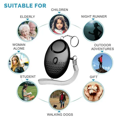 130db Personal Safesound Alarm Keychain with LED Black for Women Kids Girl
