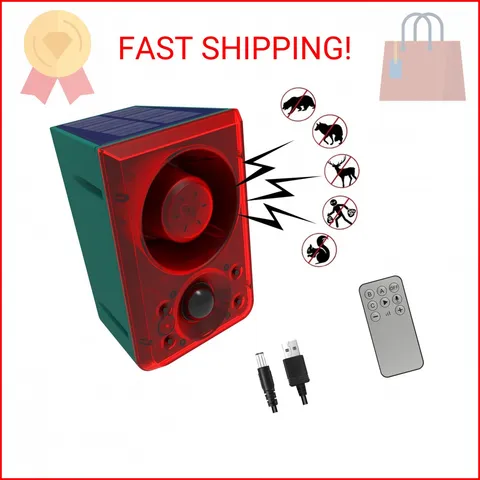 QXMH Solar Outdoor Motion Sensor Alarm - Dog Barking&Gunshot Sound 130db Motion