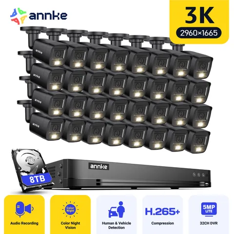 ANNKE 32CH 3K Lite DVR 5MP Audio CCTV Security Camera System AI Color Night IP67