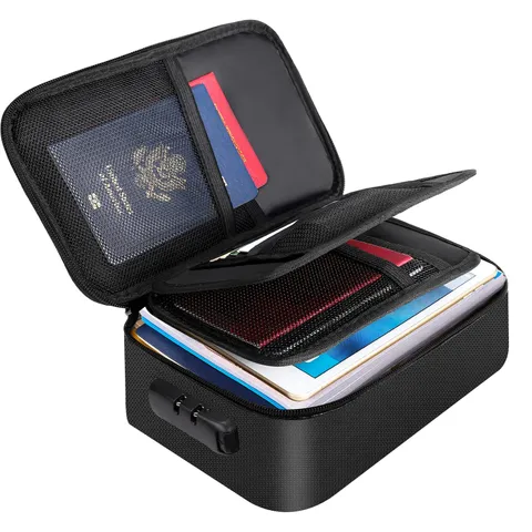 Small Fireproof Storage Organizer Case with Lock, 9”x 5.3”x 3.7”