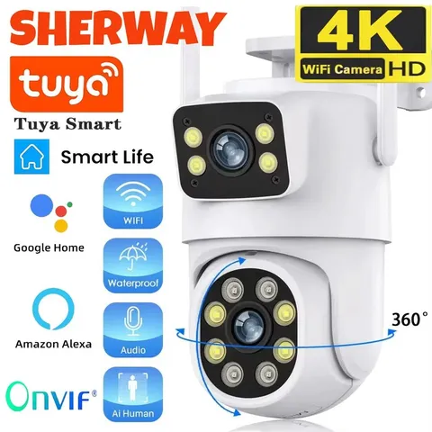 4K 8MP Tuya Security Camera Dual Lens WIFI Camera PTZ Outdoor Dual Screen Camera