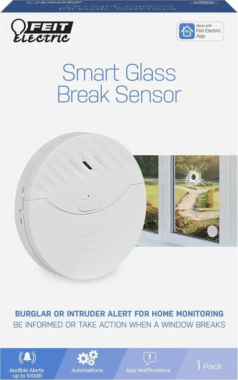 Smart Wi-Fi Glass Break Sensor with Audible Alarm, Wireless, 24/7 Home Security