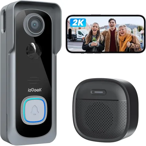 Doorbell Camera Wireless No Subscription, 2K 3MP Full HD View, Wireless Video Do