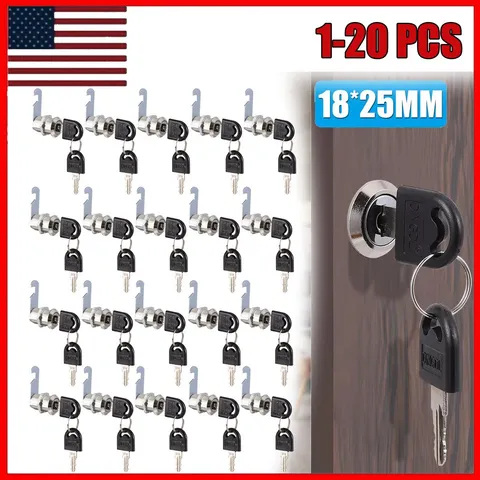 25mm Cam Lock Door Barrel Drawer Cabinet Mail Box Locker Cupboard 2 Keys 1-20PCS