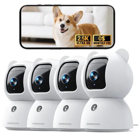 CINMOORE 2.5K Indoor Security Camera 4pack, Free AI Person/Pet/Cry Detection,...