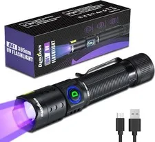 DARKDAWN UV Flashlight 395nm Rechargeable LED Black Light Pet Urine Stain Detect