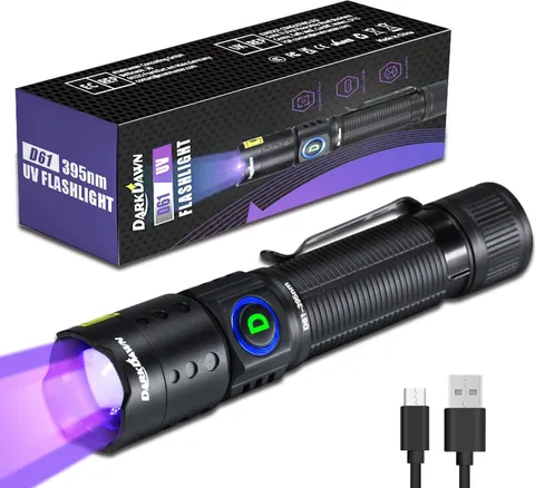 DARKDAWN UV Flashlight 395nm Rechargeable LED Black Light Pet Urine Stain Detect