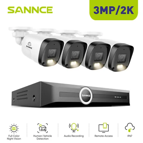 SANNCE 8CH NVR 3MP Audio PoE IP Security Camera System Outdoor Color Night IP67