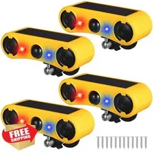 Qualirey Solar Motion Alarm 4 Pack: 129dB, Strobe, Animal Deterrent