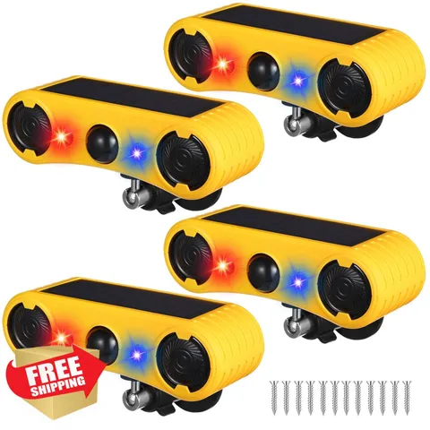 Qualirey Solar Motion Alarm 4 Pack: 129dB, Strobe, Animal Deterrent
