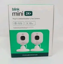 NEW 2 PACK Blink Mini 2k+ Cameras Indoor/Outdoor Plug-in 2K Video WHITE