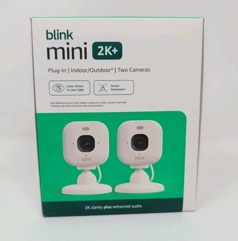 NEW 2 PACK Blink Mini 2k+ Cameras Indoor/Outdoor Plug-in 2K Video WHITE