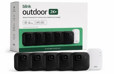 Blink Outdoor 2K+ 5 Camera Security System Battery Powered + Sync Module Core