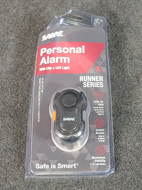 SABRE Personal Alarm with Clip LED Light & 120Db Weatherproof Runner Alarm