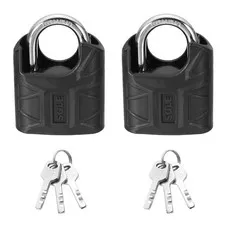 2Pcs High Security Solid Steel Padlock with Key, Black (1-11/16 Inch)