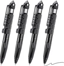 4 Pieces Tactical Pen Aluminum Self Defense Tungsten Glass Breaker Writing Black