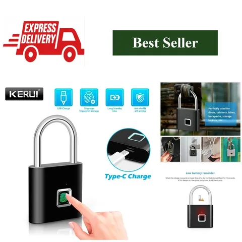 KERUI Fingerprint Padlock Waterproof Rechargeable Keyless Security Lock