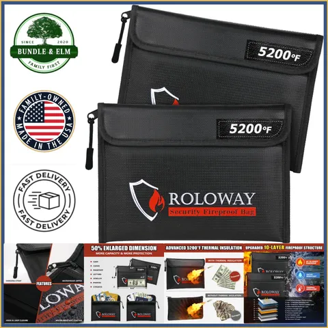 Fireproof Money Storage Bag with Handle, 9.6 x 6.6 Inches for Secure Protection