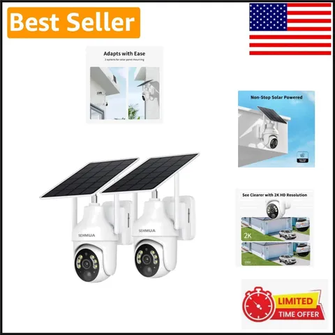 360° Pan/Tilt Solar Security Cameras - 2K HD, Wireless, Color Night Vision