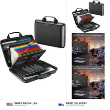 Fireproof Document Box, Hard Case Fireproof File Organizer with Lock and 13 P...